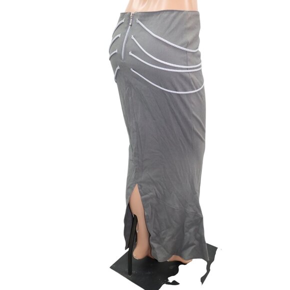 Y2K Canadian Gray Fitted High Waisted STRETCH Maxi Skirt Cascading Rope Detail - Picture 6 of 7